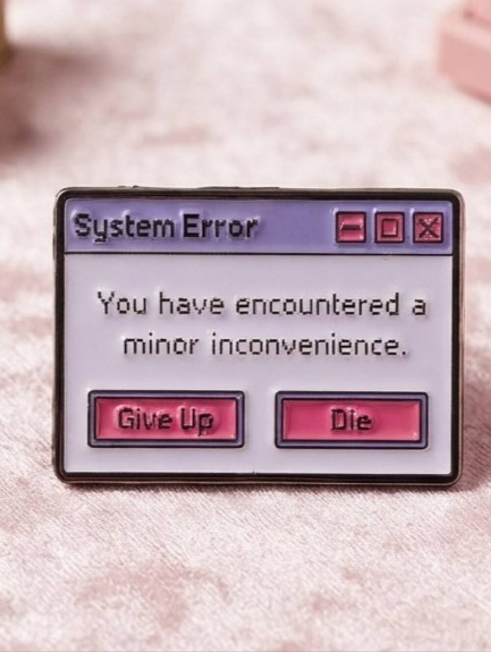 Retro System Error Enamel Pin: Y2K Pastel Computer Pop-Up Meme Badge